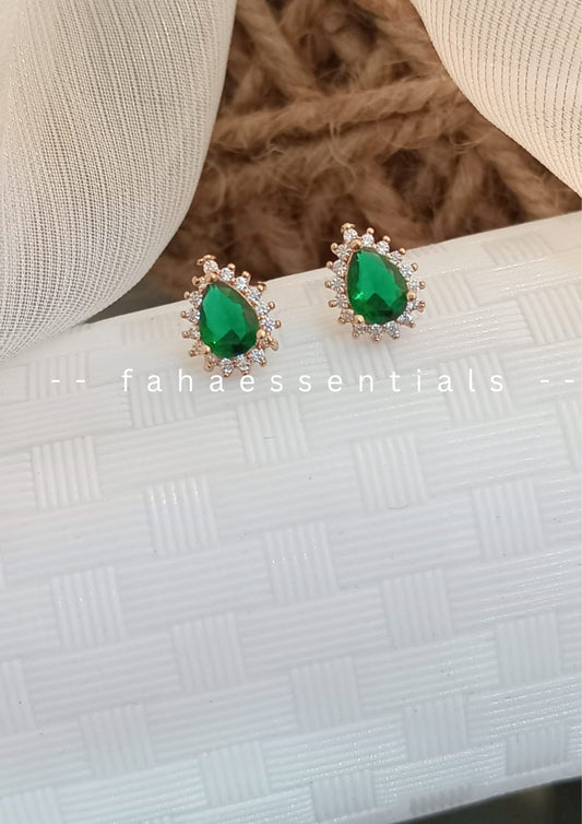 Emerald Tear Drop Stud Earrings